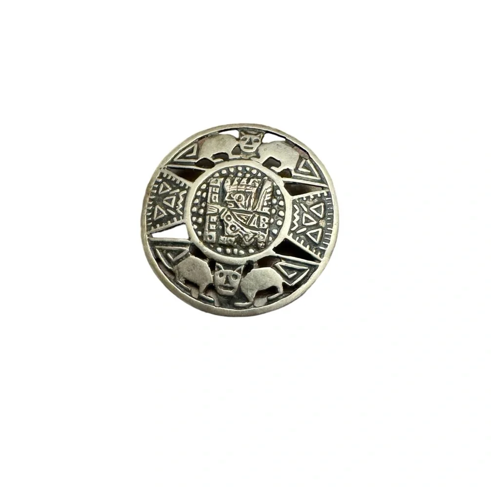 Vintage South American Brooch Pin Sterling Silver 925 Cat Motif